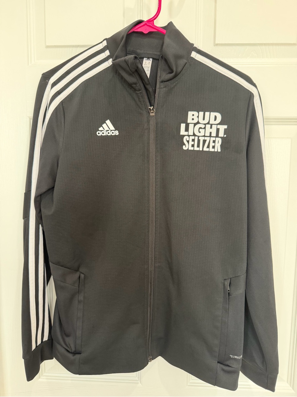 adidas Men’s Black Track Jacket with White Stripes & Bud Light Seltzer CLIMALITE